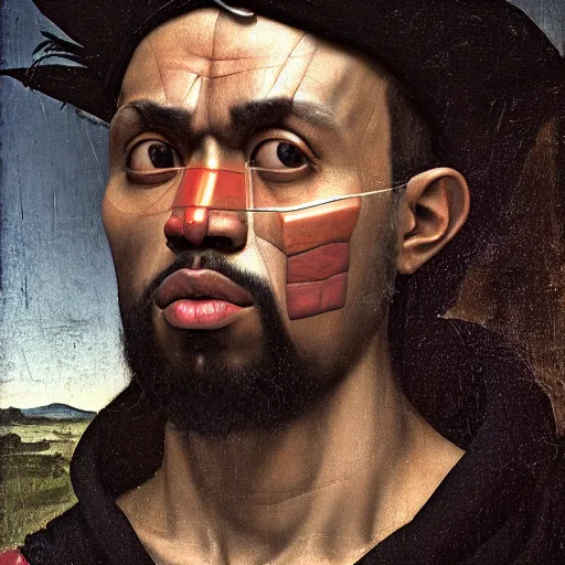 Image similar to Colour Caravaggio Bosch style Photography of Highly detailed Kayne West with highly detailed 1000 years old face with reflecting glowing skin. Many details . In style of Josan Gonzalez and Mike Winkelmann and andgreg rutkowski and alphonse muchaand and Caspar David Friedrich and Stephen Hickman and James Gurney and Hiromasa Ogura. Rendered in Blender and Octane Render volumetric natural light