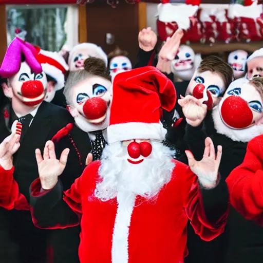Image similar to a funeral for clowns on christmas