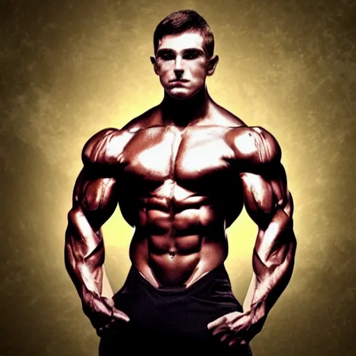 Image similar to a realistic detailed photo of a bodybuilder who is also a male android andrei deiu, shiny skin, posing robotically, blank stare