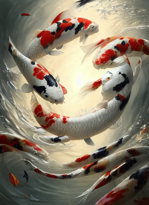 Image similar to subsurface scattering, white, koi, samurai with face armor, by jesper ejsing, justin gerard, tomasz alen kopera, cgsociety and fenghua zhong, highly detailed, rim light, cinematic lighting, illustration, art, octane render, very coherent, cinematic, hyper realism, high detail, octane render, 8 k