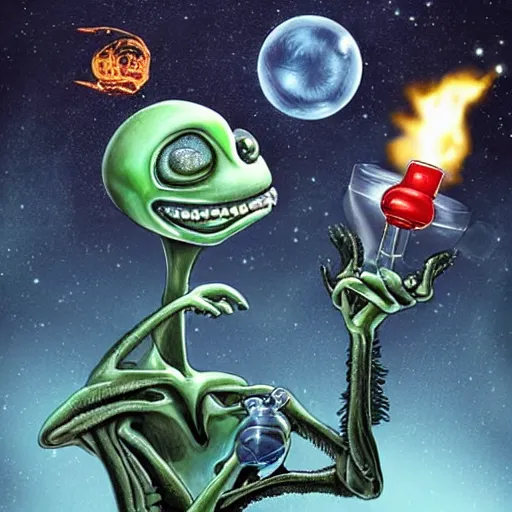 Prompt: ayy lmao alien rips bong