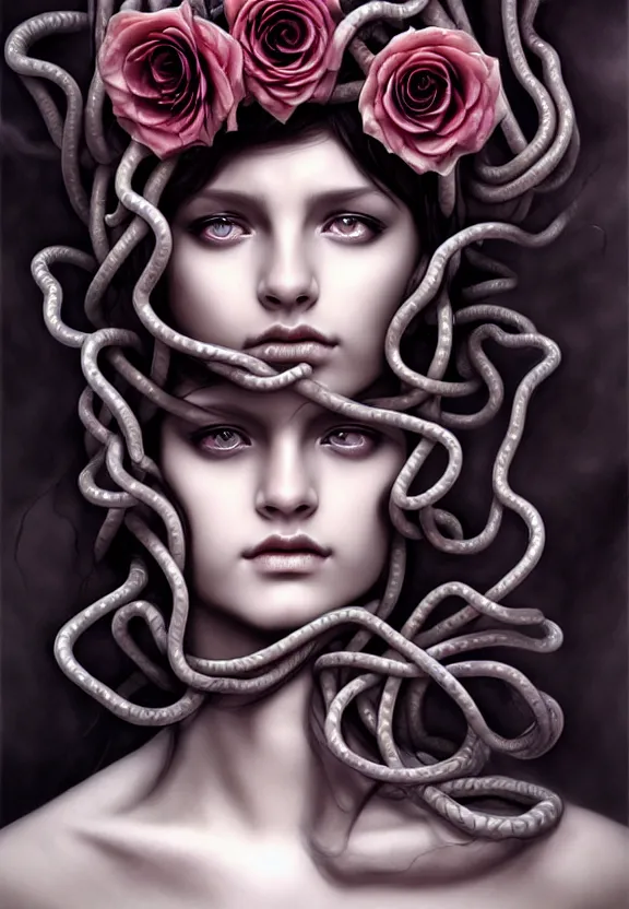 Prompt: , medusa, symmetrical portrait, realistic, full body, black rose, rich detail, by wlop, stanley artgerm photo - grade