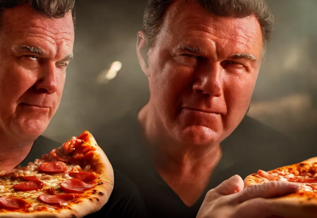 Prompt: a close-up HD photo of Papa John sweating pizza grease, cinematic, volumetric lighting, highly detailed, 8k