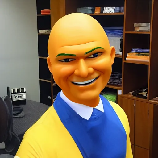 Prompt: mister clean in a suite with an orange face and a yellow toupe