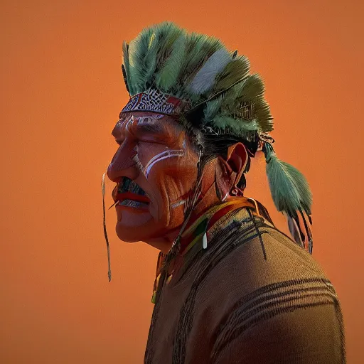 Image similar to abstract 3d portrait Native American in his traditional clothes age 40 by james jean and Jason Chan, rendering, redshift, octane