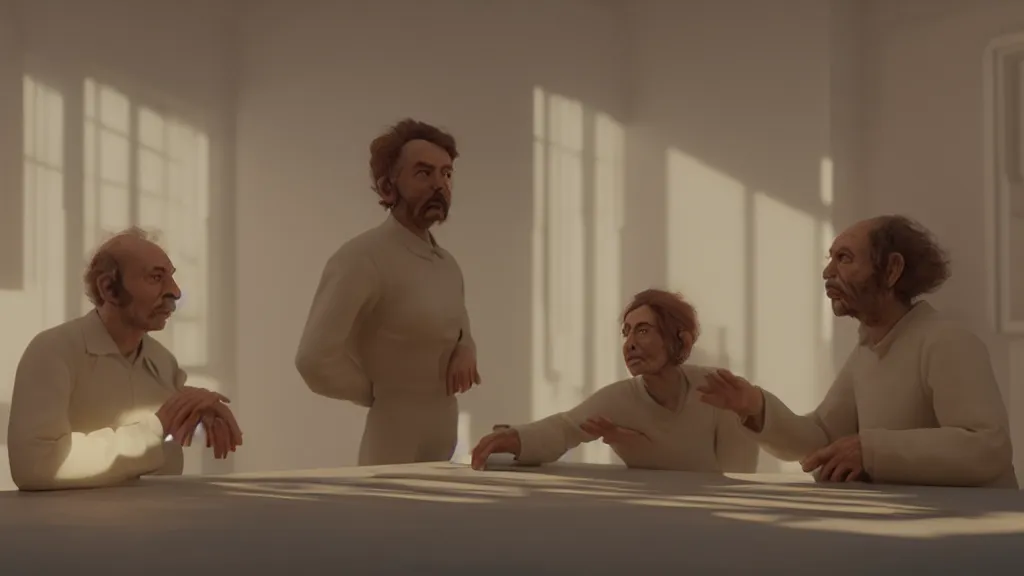 Prompt: sitcom scene from duna ( 2 0 2 1 ) by denis villeneuve and alejandro jodorowsky style highly detailed faces many details by andrei tarkovsky and caravaggio in sci - fi style volumetric natural light rendered in blender and octane render