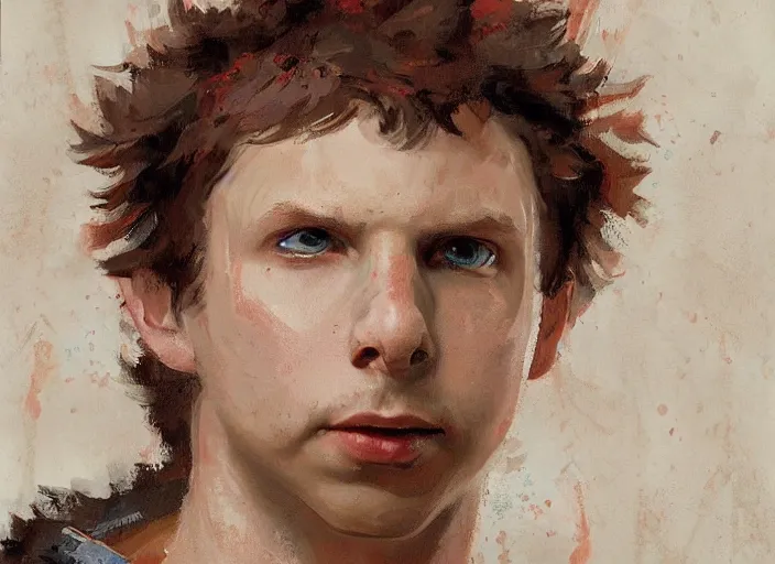 Image similar to a highly detailed beautiful portrait of michael cera as kratos, by gregory manchess, james gurney, james jean