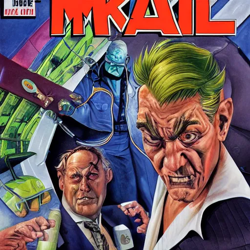 Image similar to detailed hyperrealistic mr trash man comic book cover by alex ross with gouache and wash paints color