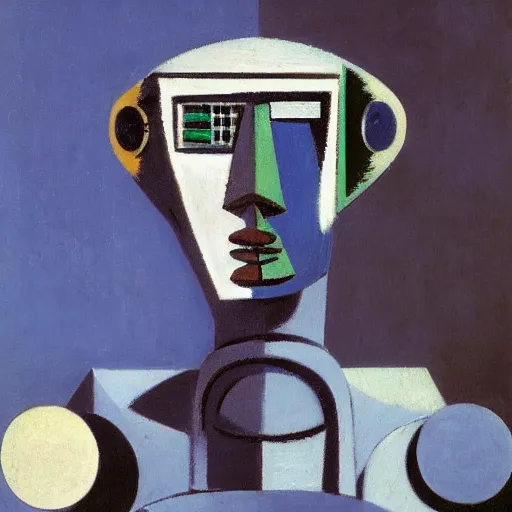 Prompt: portrait of a robot by pablo picasso in the style of greg rutkowski