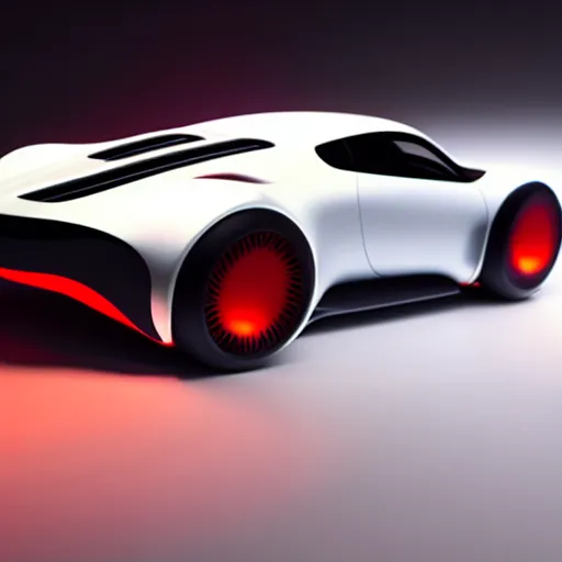 Prompt: futuristic Porsche designed by Apple, studio lighting, small orange accents, octane render