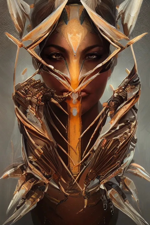 Image similar to symmetry!! portrait of scorpion queen in the style of horizon zero dawn, machine face, intricate, elegant, highly detailed, digital painting, artstation, concept art, smooth, sharp focus, illustration, art by artgerm and greg rutkowski and alphonse mucha, 8 k