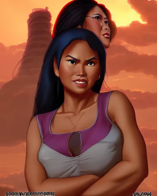 Prompt: welcoming heavy filipina - american woman character portrait, by don bluth, sci - fi environment, highly detailed, dynamic shadows, 4 k, wallpaper - 1 0 2 4