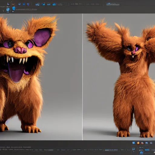 Image similar to furry friendly monster, photorealistic, colored, unreal engine, vray, 5 5 mm