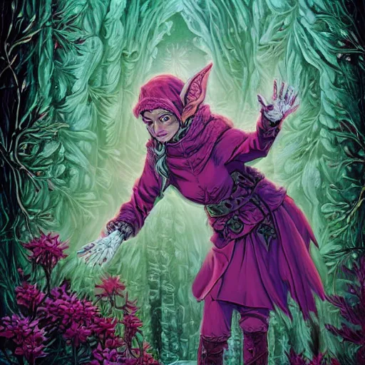 Prompt: Dan Mumford paint,a fantasy elf woman trapped and frozen trying to touch the hand of a human man who was frozen trapped with her, with frozen flowers