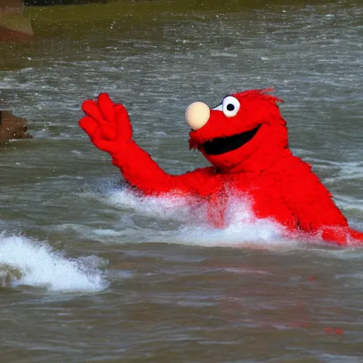 Image similar to cnn news footage of elmo being washed up on shore, tv