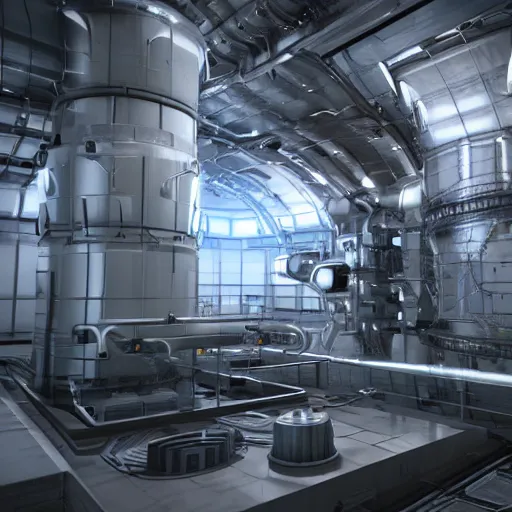 Image similar to hadron antimatter vacuum reactor. Photorealistic. 4k. God rays. Highly detailed. VRay Rendering. Unreal Engine