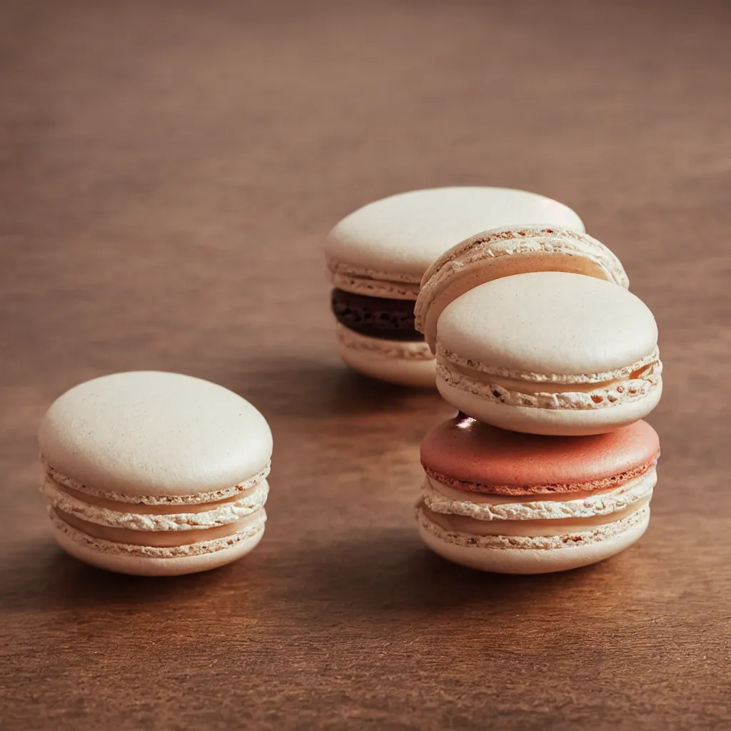 Prompt: close up view of a macaron on top of a wooden table, 8k, photorealistic, proper shading