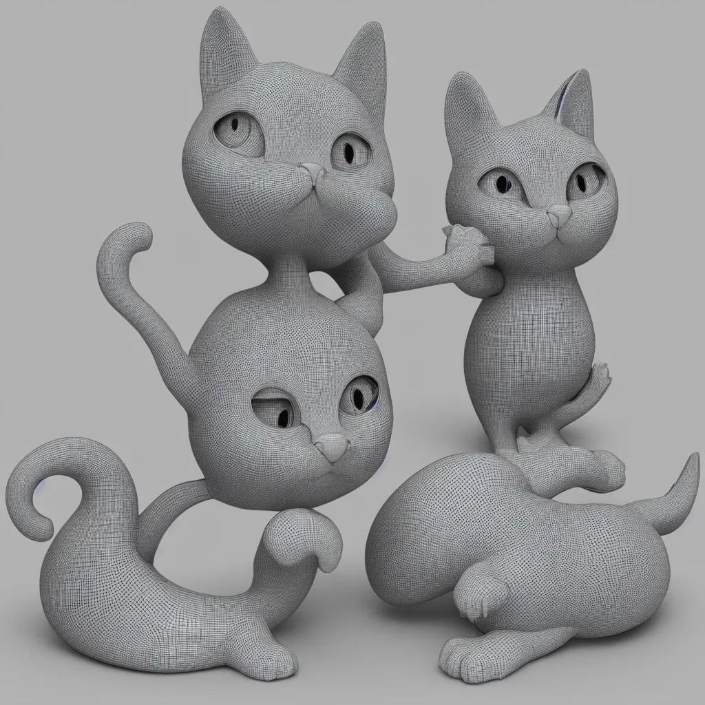 Prompt: 3 d graphic cartoon gray clay cat, shiny gloss