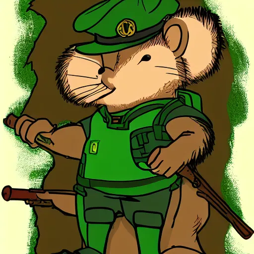 Prompt: woodland mouse, resistance, antropomorphic, guerilla soldier, green flag, camp fire, illustration, highly detailed, art by kyle ferrin