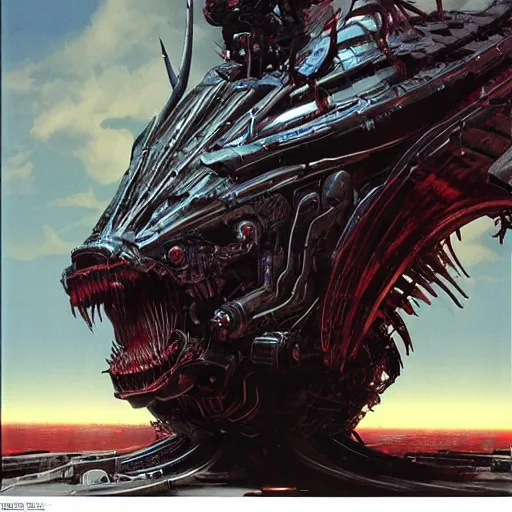 Image similar to a epic boss made by metal, cyberpunk style, super complex and instruct, epic stunning atmosphere, hi - tech synthetic rna bioweapon nanotech demonic monster horror by syd mead, michael whelan, jean leon gerome, junji ito