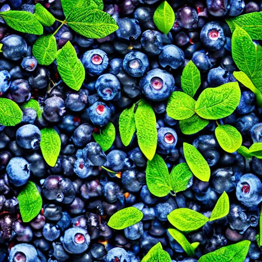 Image similar to artistic medium close-up render of blueberry bushes in a forest. Digital art. 4K. Trending on artstation. Highly detailed. Nature Artistic. Rustic. Nordic