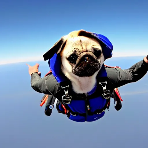 Prompt: Skydiving Pug, 4k, photorealistic