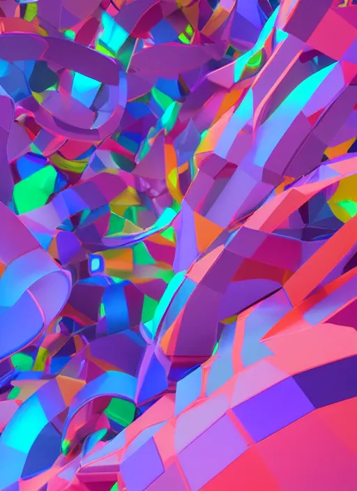 Prompt: : hyperbolic color abstract glossty shapes art installation in museum dalle2 macro lens 3d render unity unrealengine octane