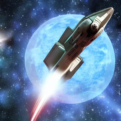 Prompt: star trek federation spaceship wandering in space