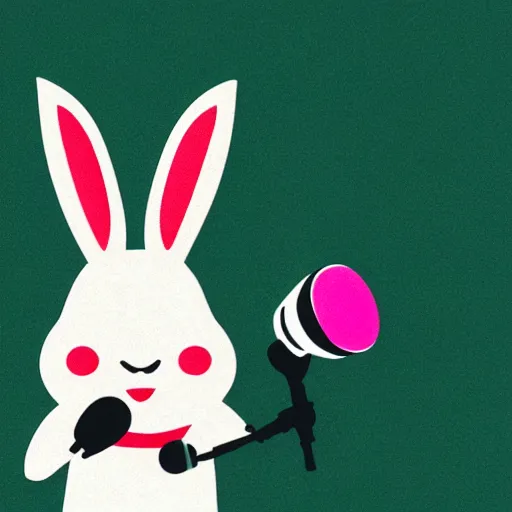 Prompt: a rabbit singing into a microphone, green and pink and red lights, photorealistic