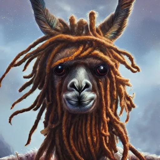 Prompt: llama with dreadlocks, industrial sci-fi, by Mandy Jurgens, Ernst Haeckel, James Jean, artstation, concept art