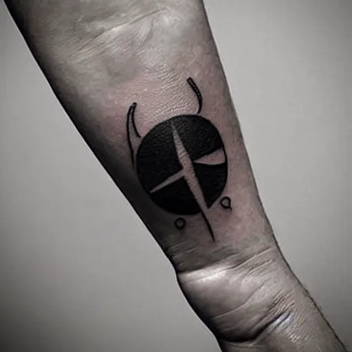 Image similar to a small black tattoo on the arm, symbol, whole tattoo, realistic, very detailed