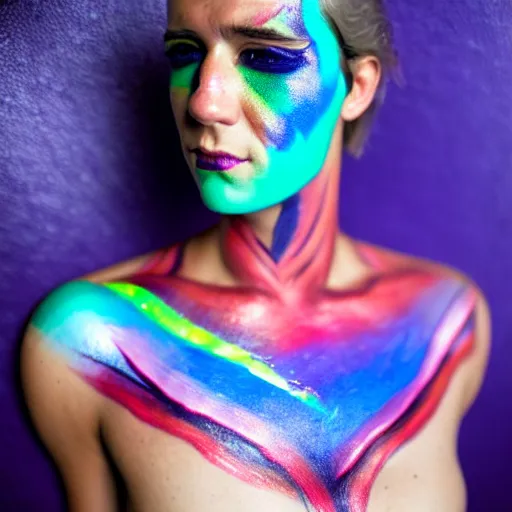 Image similar to iridescent bodypaint on a swashbuckling space pirate