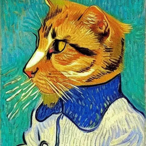 Prompt: d'art eating a cat van gogh