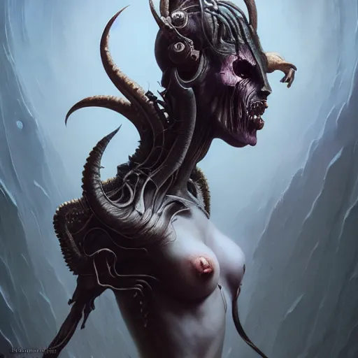 Prompt: a portrait of a beautiful succubus, sci-fi concept art by giger and beksinski and szukalski and wlop and pete mohrbacher, digital art, highly detailed, intricate, horror, sharp focus, Trending on Artstation HQ, deviantart, unreal engine 5, 4K UHD image