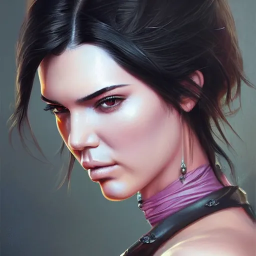 Image similar to kendall jenner, d & d, fantasy, portrait, highly detailed, digital painting, trending on artstation, concept art, sharp focus, illustration, art by artgerm and greg rutkowski and magali villeneuve