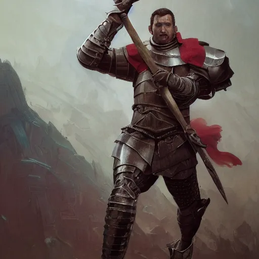 Image similar to portait of a knight adam sandler swinging his long sword, front game card, drark, marvel comics, dark, intricate, highly detailed, smooth, artstation, digital illustration by ruan jia and mandy jurgens and artgerm and wayne barlowe and greg rutkowski and zdislav beksinski