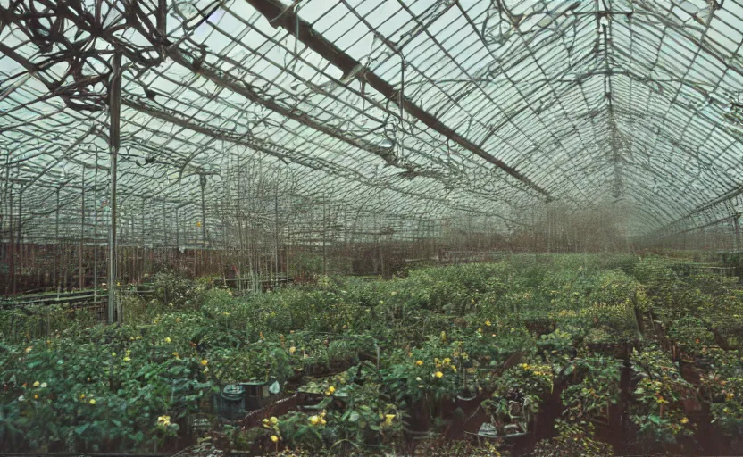 Image similar to Inside a Victorian greenhouse by stanley kubrick, shot by 35mm film color photography