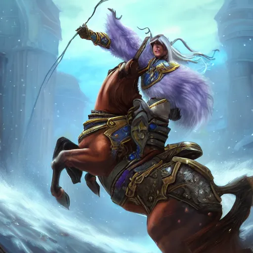 Image similar to a boy riding a horse, blizzard warcraft art, concept art, incredibly highly detailed and realistic, 8 k, sharp focus, studio quality