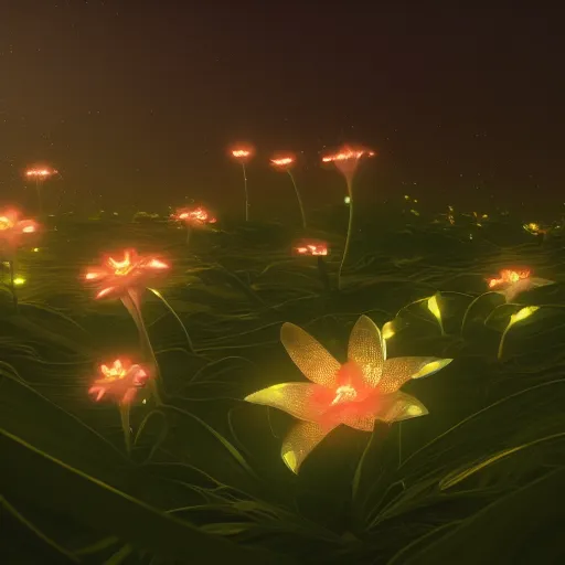 Prompt: Luminescent flower blooming at twilight, cgsociety, r /art, trending on artstation, artstationHD, octane render