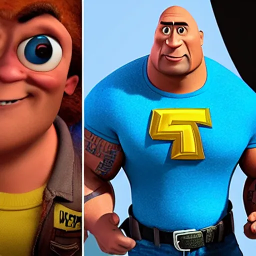 Image similar to dwayne johnson as pixar characters