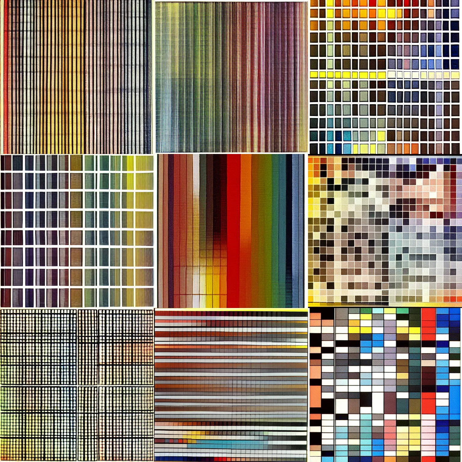 Prompt: a painting of a grid of 1 0 2 4 colored squares, muted color, by gerhard richter, white border and background, lacquer on canvas, 1 0 2 4 farben, color chart, abstract, geometric, sharp focus, highly detailed, 8 k, hd