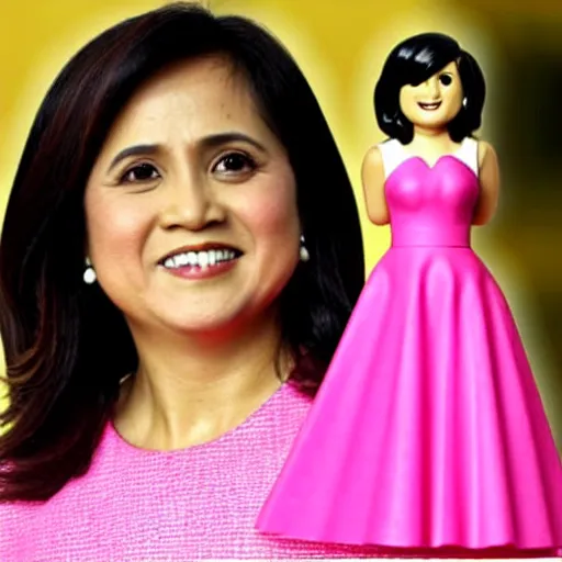 Image similar to Leni Robredo; funko pop of vice-president Leni Robredo, wearing a pink dress, fantasy, funko pop”