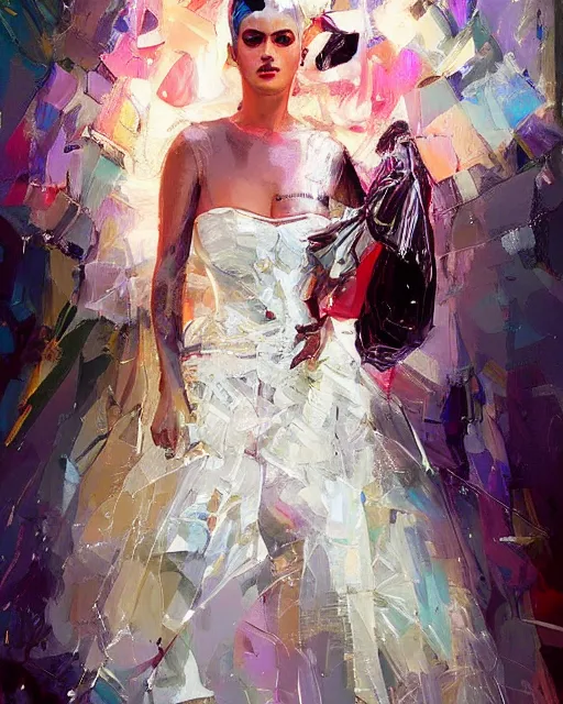 Image similar to highly detailed homeless katy perry portrait in breathtaking wedding dress, ismail inceoglu, nielly