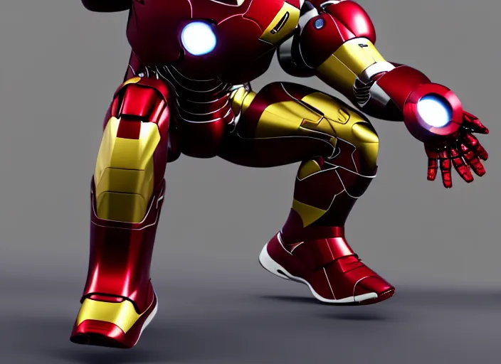 Image similar to basketball sneakers concept of iron man, picture by tim burton, render, cinema 4 d, octane render