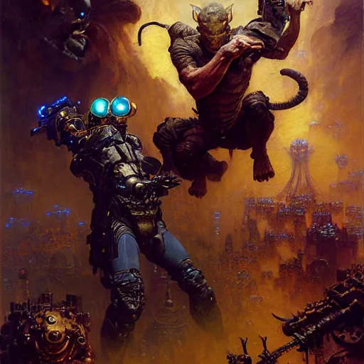 Prompt: portrait of a mark zuckerberg fighting goblins. shadowrun furaffiniy cyberpunk fantasy highly detailed painting by gaston bussiere craig mullins jc leyendecker gustav klimt artgerm greg rutkowski john berkey, bergey, craig mullins, ruan jia, raymond swanland, jeremy mann, tom lovell, alex malveda