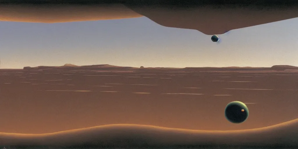 Image similar to a giant pair of eyeballs floating above a desert landscape ralph mcquarrie