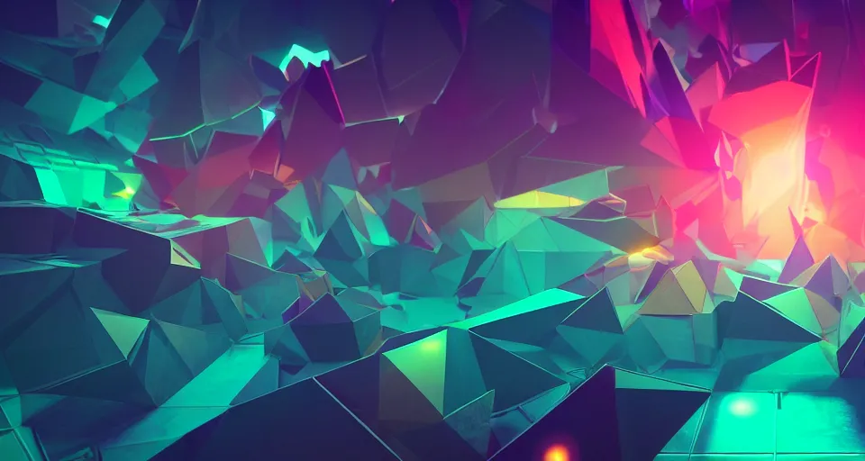Prompt: abstract astral dreamscape of colorful 3 d geometric shapes with dark and moody light and shadows, 3 d video game, futuristic, science fiction, atmosphere, octane render, depth of field, unreal engine 5, vibrant color, lens flare, trending on artstation, ultra high detail, ultra realistic, cinematic, focused, 8 k