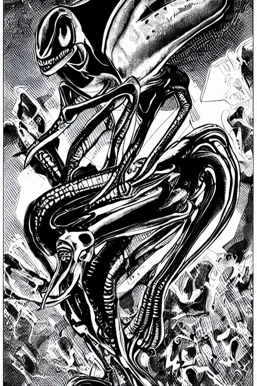 Image similar to alien black and white illustration