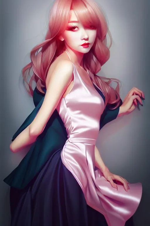 Prompt: Beautiful isometric portrait in satin dress by Artgerm and WLOP, Pixiv