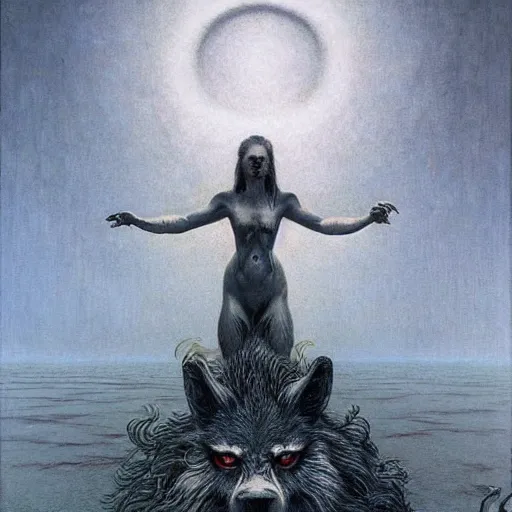 Image similar to an amazing masterpiece of art by gerald brom, Zdzisław Beksiński, werewolf